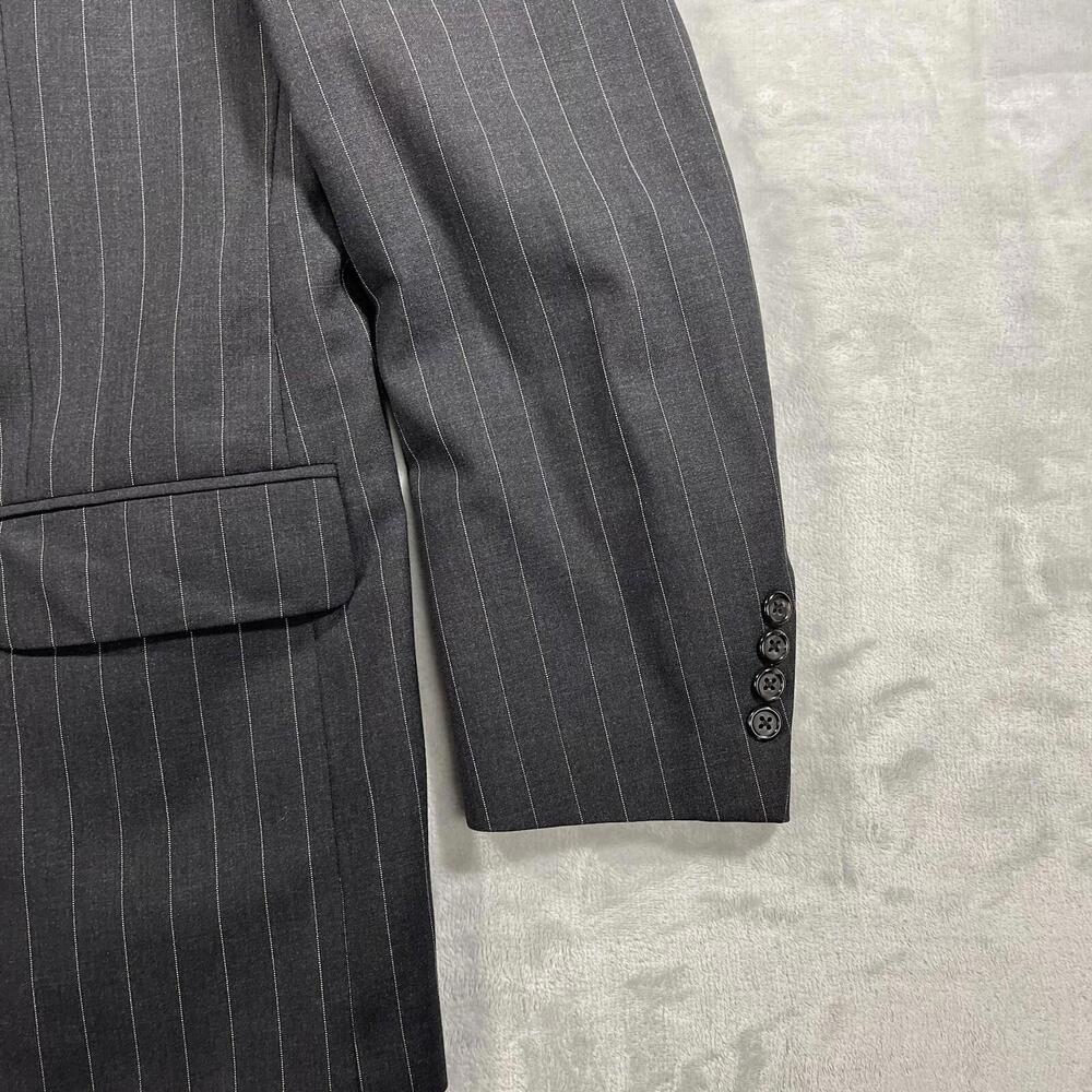 Vtg Burberrys Suit Jacket Men's 42 Regular Black Stripe Pure Wool 2 Button - Picture 2 of 14